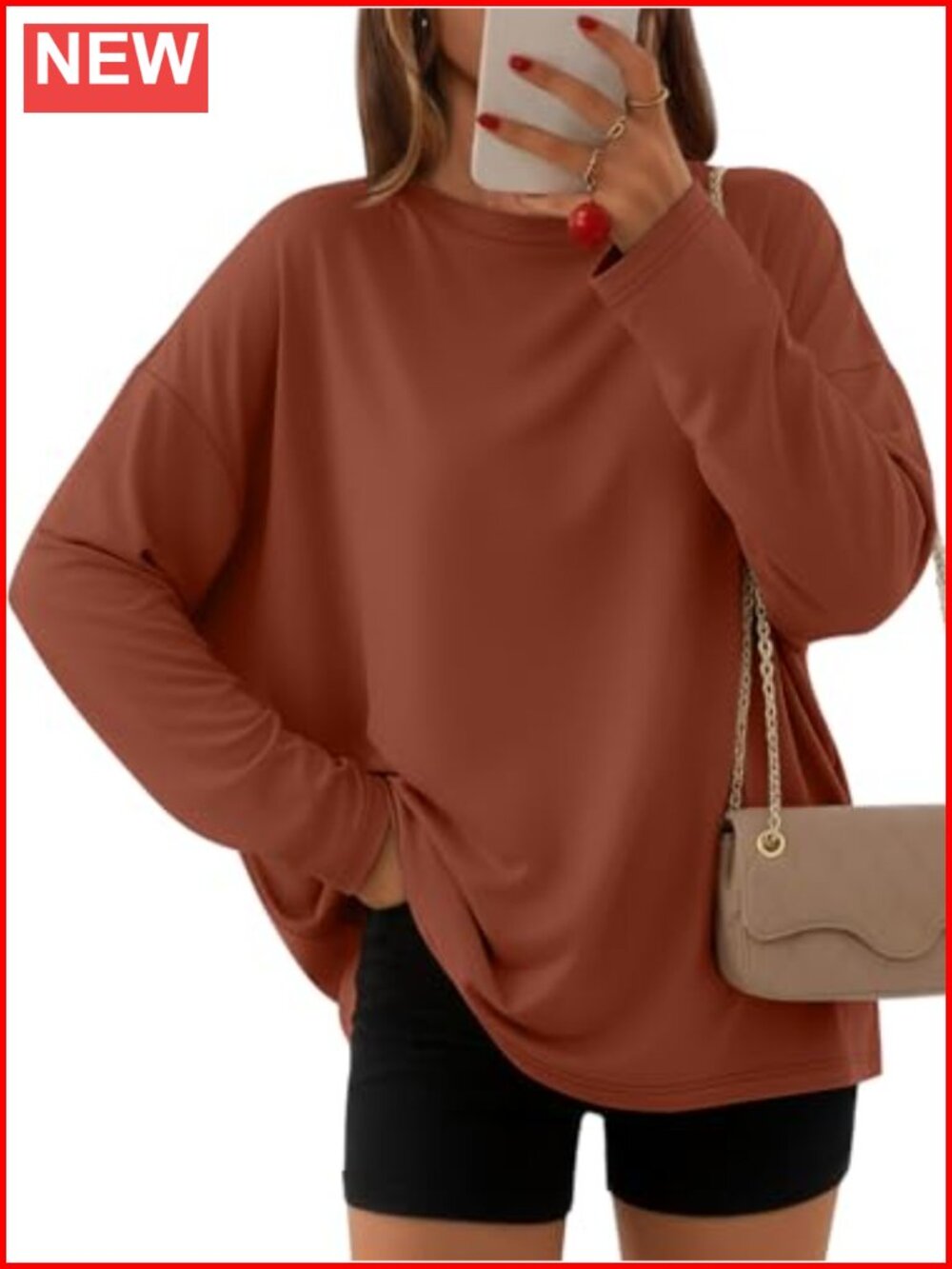 Oversized Long Sleeve Tunic Tee Fall Casual Blouse Stretch Knit Top Lightweight